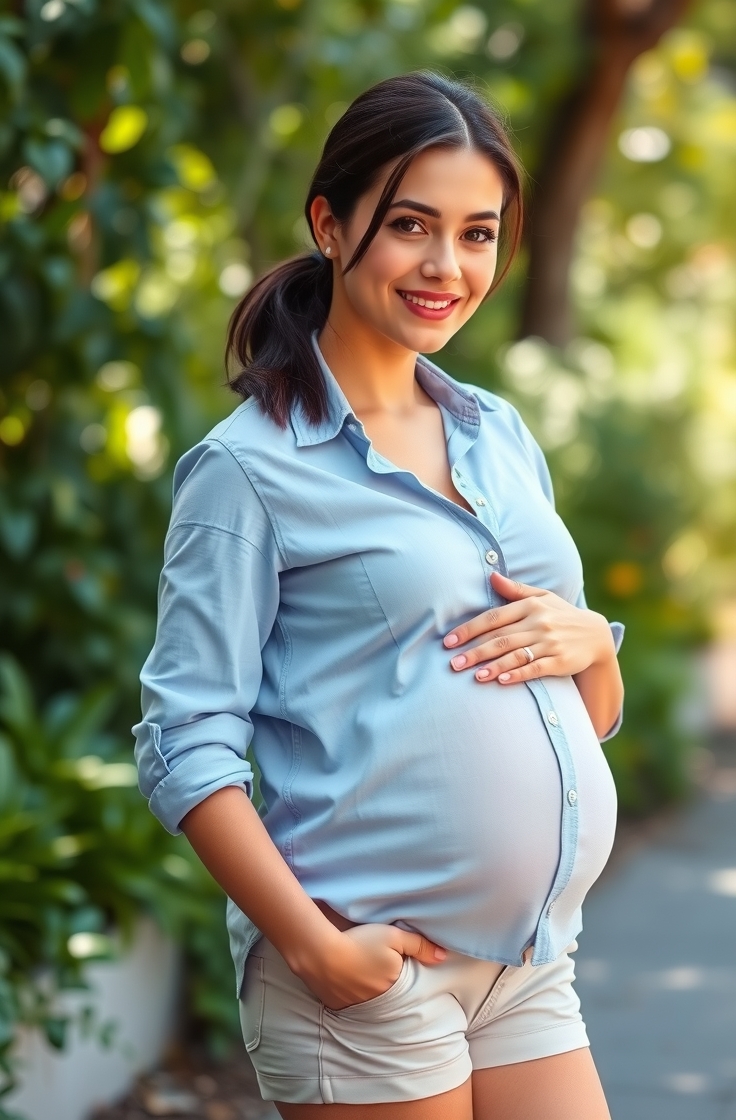 Button-Down Shirt With Maternity Shorts
