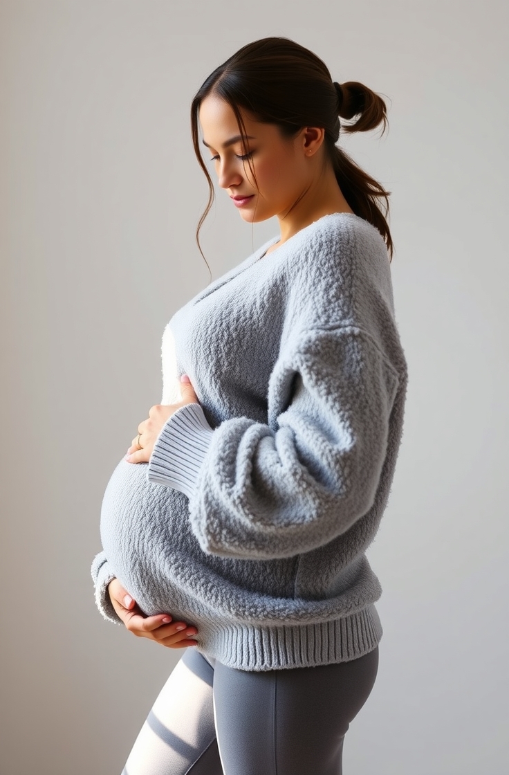 Fleece-Lined Maternity Leggings With Sherpa Pullover