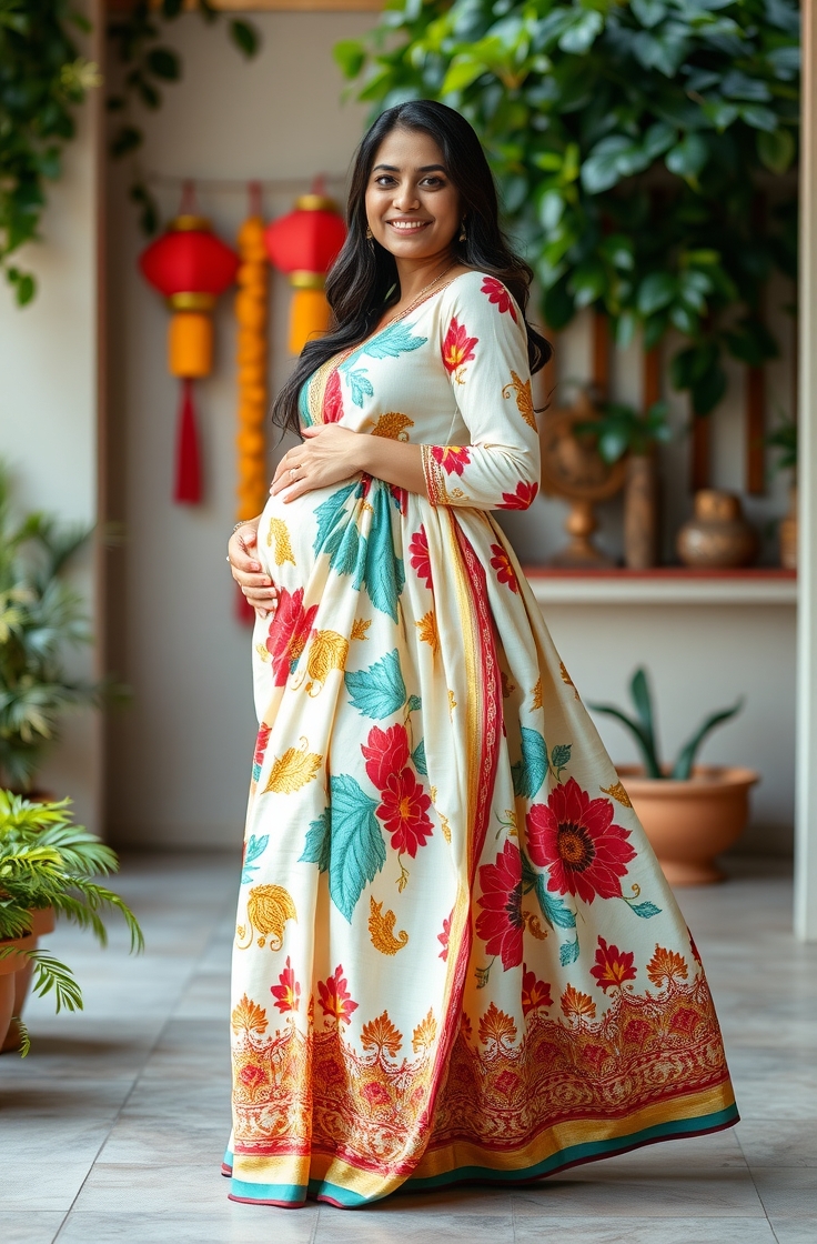 Long Maternity Gown With Indian Prints