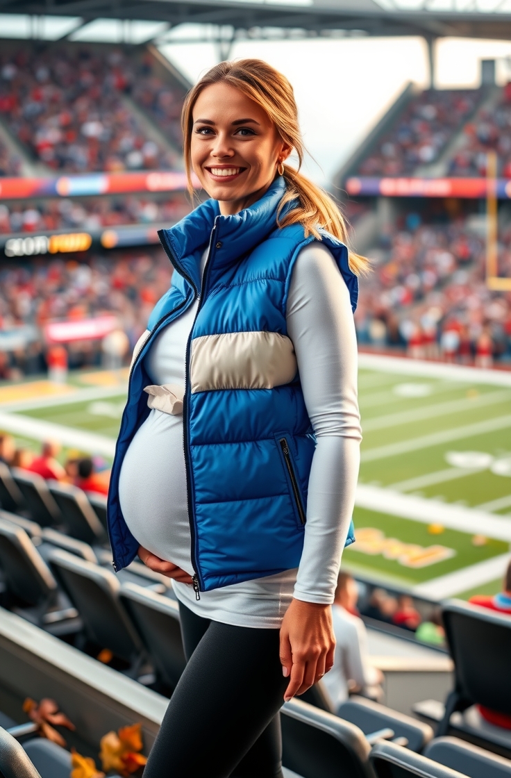 Puffer Vest With Long-Sleeve Tee and Maternity Leggings