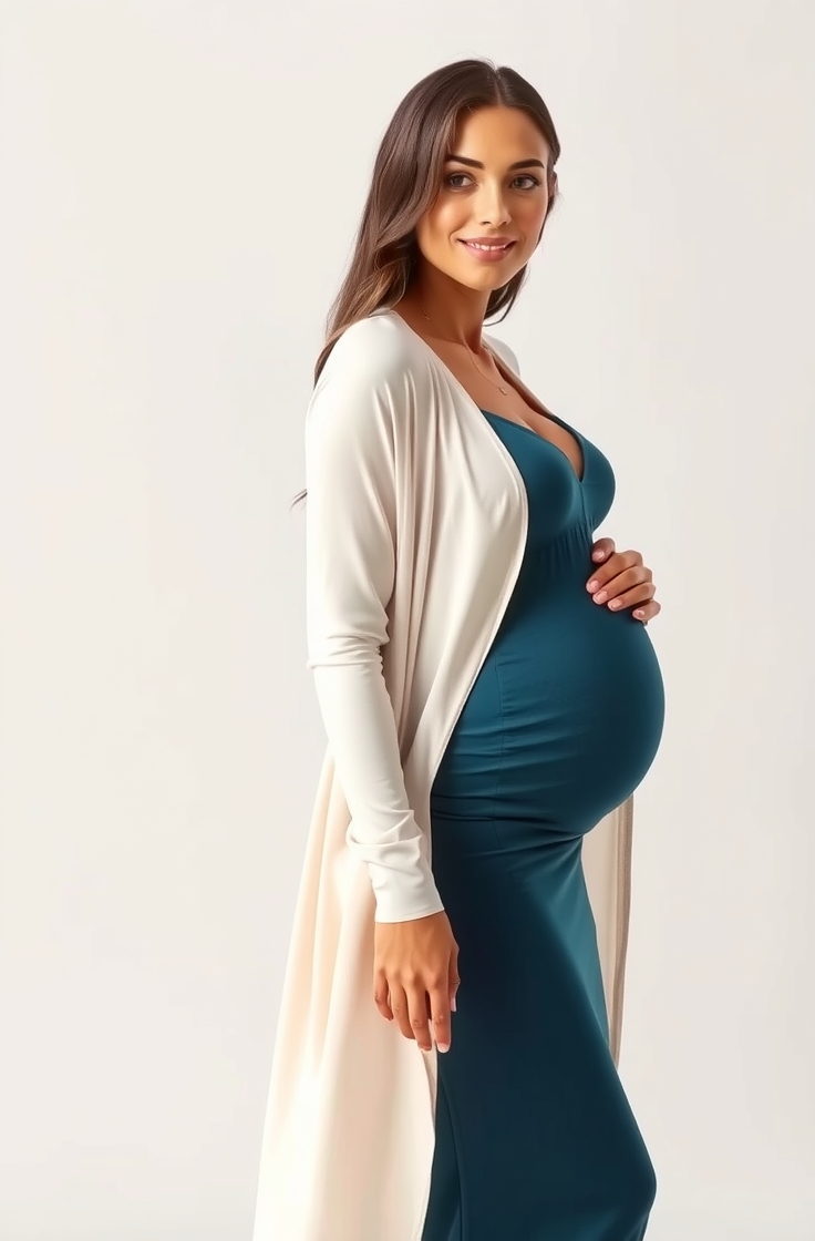 Bodycon Maternity Dress with a Longline Cardigan