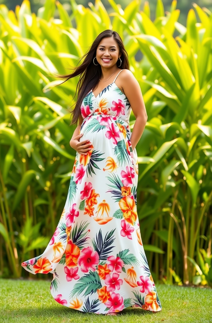 Flowy Maxi Dress with Tropical Print