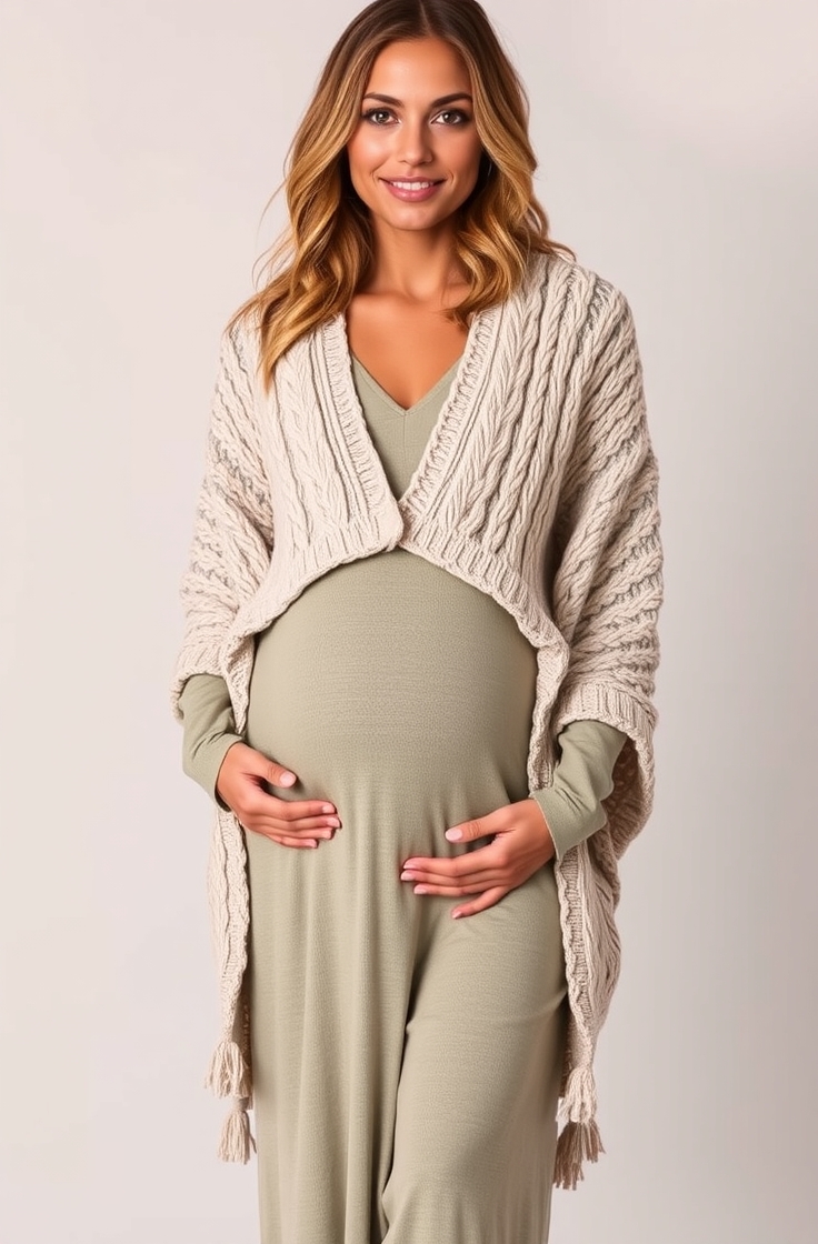 Knit Poncho with Long Sleeve Dress