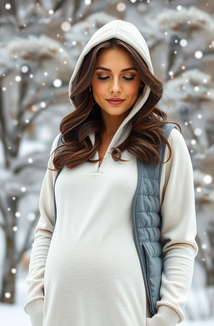Long Sleeve Maternity Hoodie with Padded Vest