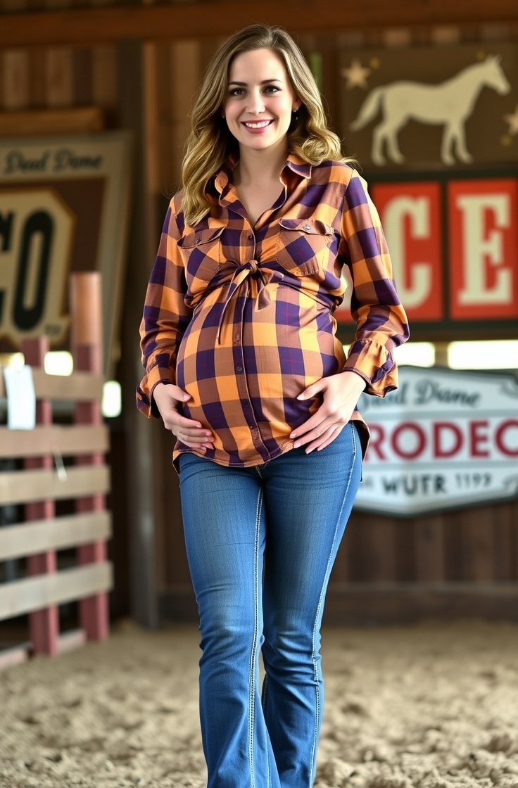 Maternity Bootcut Jeans with Plaid Shirt