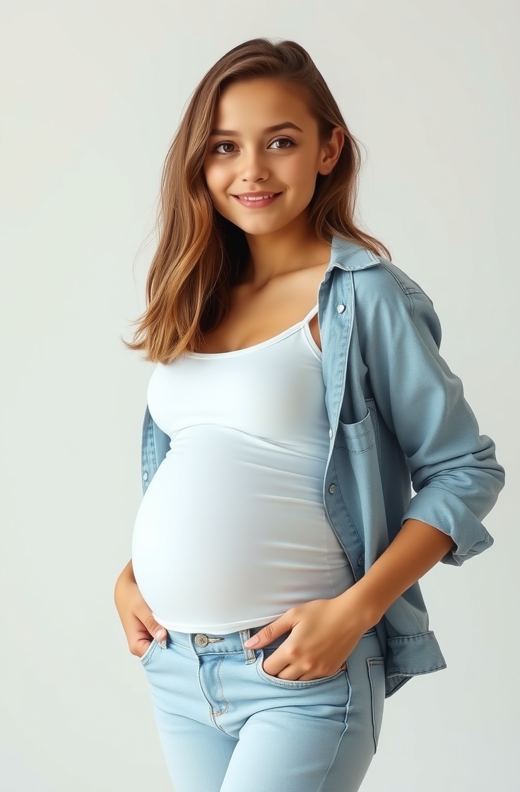 Maternity Jeans with Tank Top and Open Shirt
