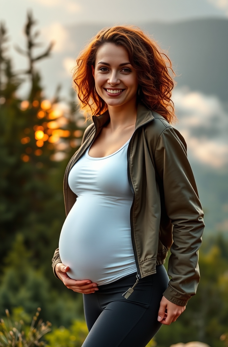 Maternity Leggings with Tank Top and Zip Jacket