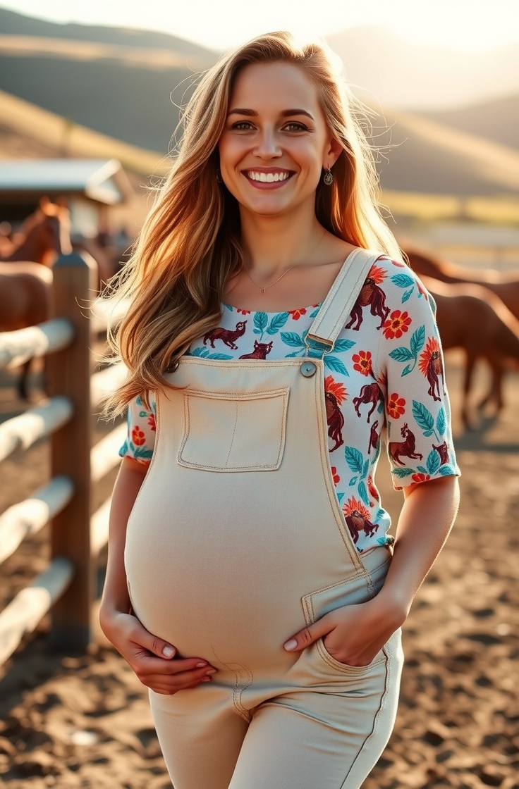 Maternity Overalls with Western Print Top