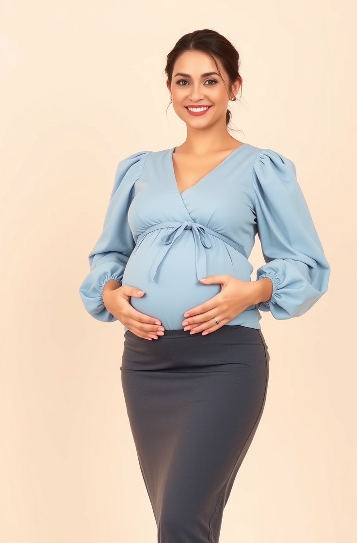 Maternity Shirts with Puff Sleeves and Pencil Skirts