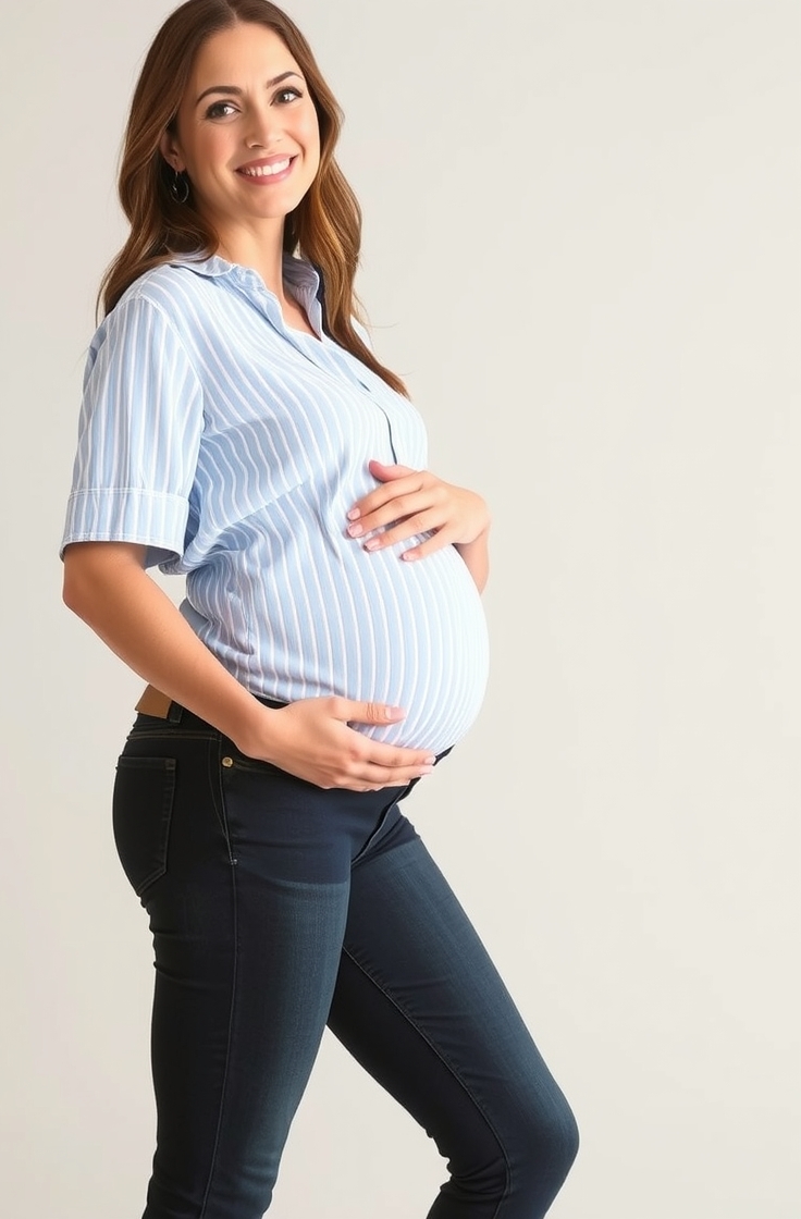 Maternity Skinny Jeans with a Vertical Stripe Shirt