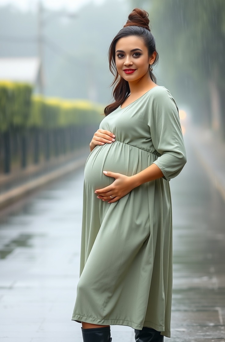 Midi Maternity Dress with Rubber Boots