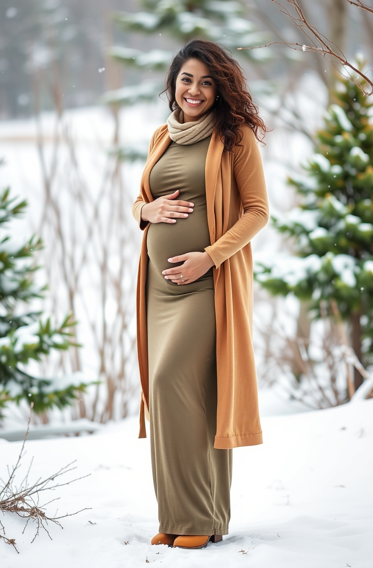 Stretchy Maxi Dress with Long Coat