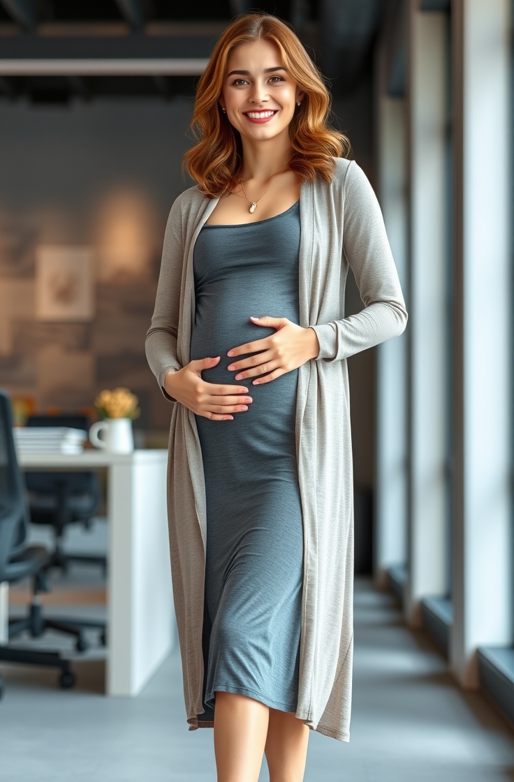 Stretchy Midi Dress with a Long Cardigan