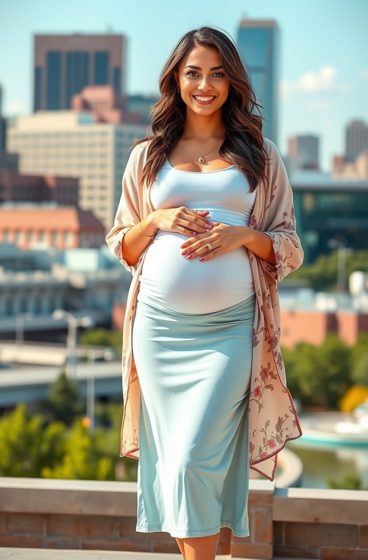 Stretchy Midi Skirt with Tank Top and Kimono