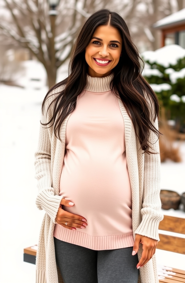 Tunic Top with Thick Leggings and Cardigan
