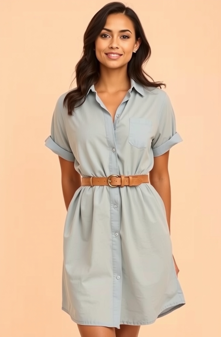 Casual Shirt Dress with Belt