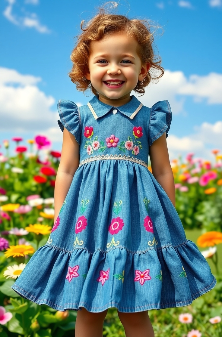 Denim Dress with Embroidery