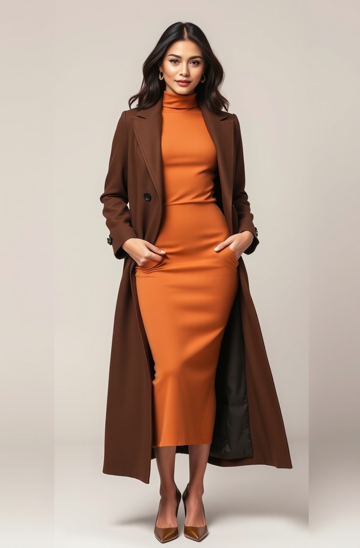 Long Coat with Turtleneck Dress