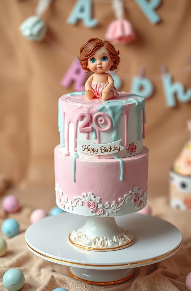 Two-Tier Pastel Drip Cake