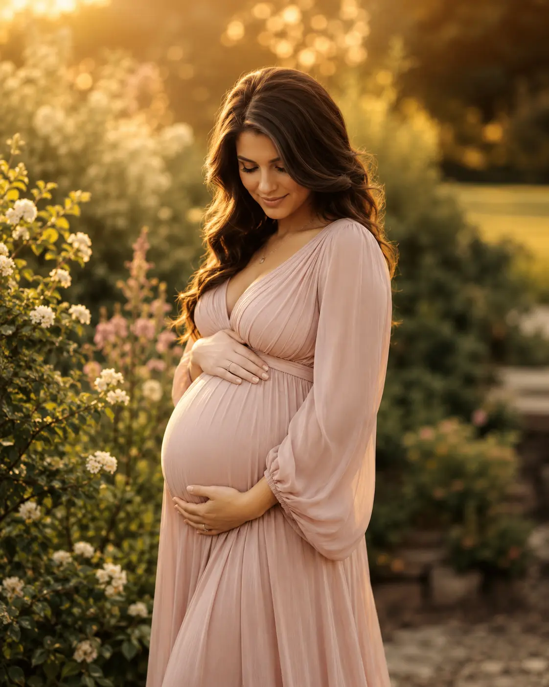 Hands Framing the Bump and Looking Down