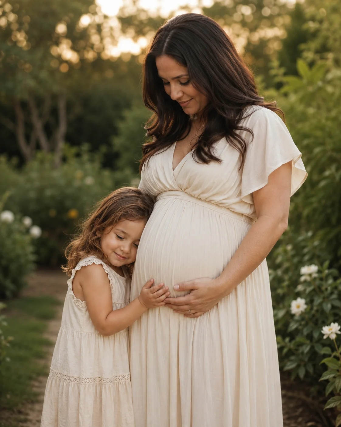 Older Sibling Hugging the Baby Bump