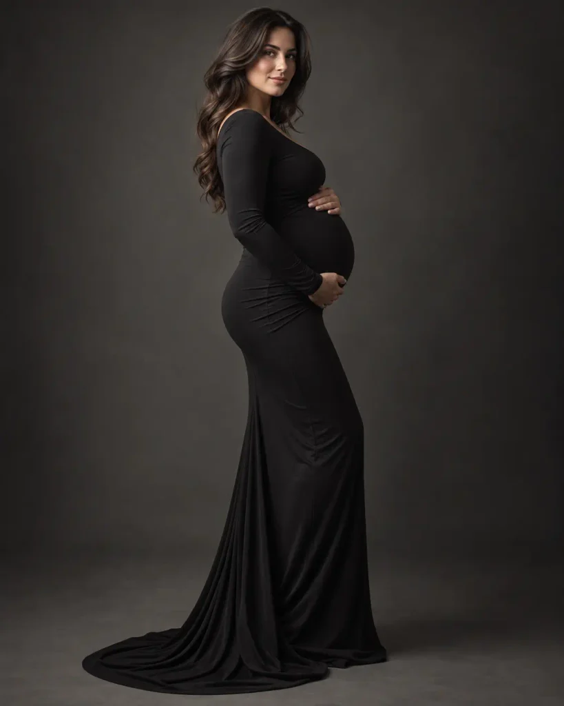 Black Maternity Dress for a Dramatic Winter Look