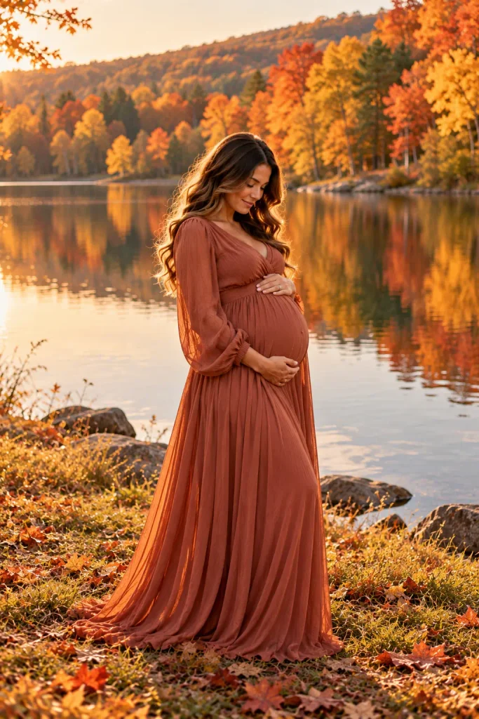 Lakeside Autumn Maternity Photos