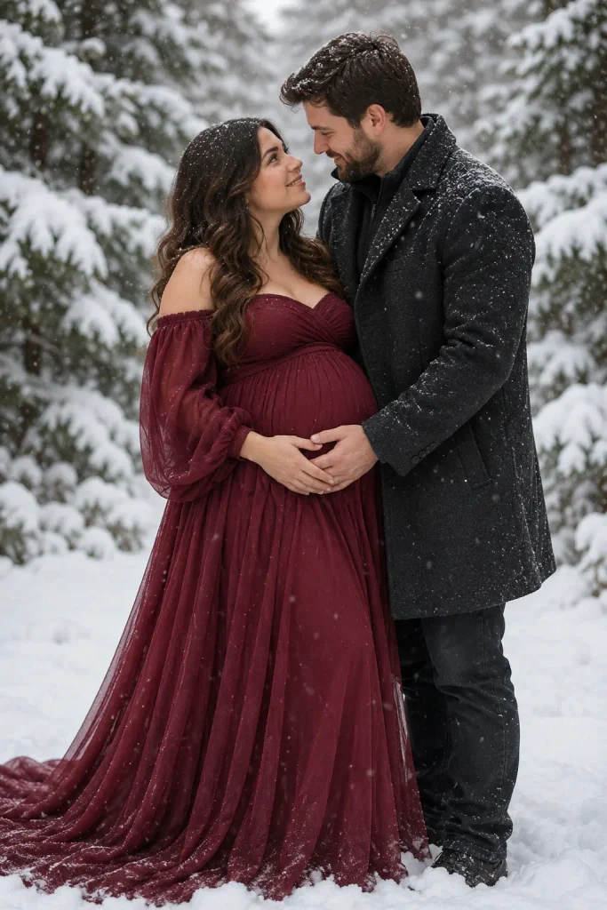 Snowfall Couple Maternity Photos