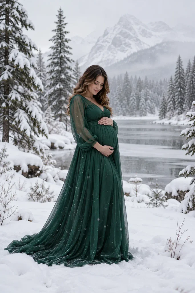 Snowy Outdoor Maternity Portrait
