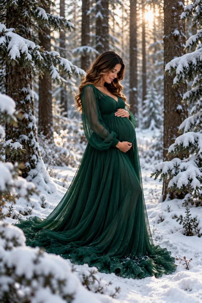 Winter Forest Maternity Photoshoot