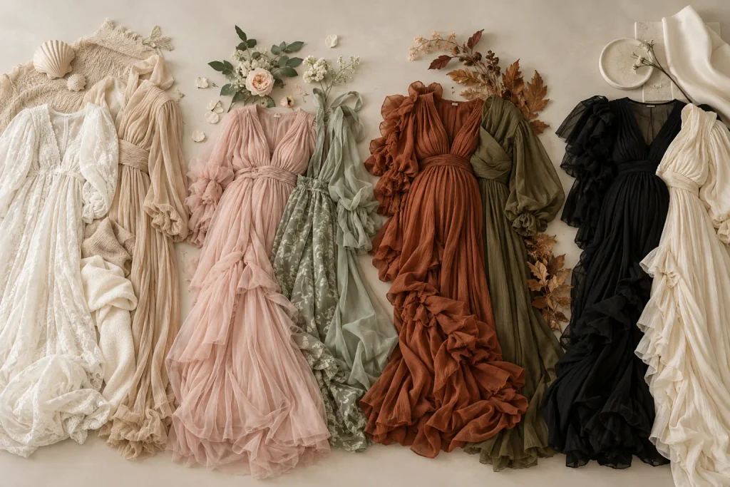 Maternity photoshoot outfit colour ideas for different locations